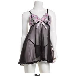 Womens Spree Intimates 2pc. Lace & Mesh Babydoll Set