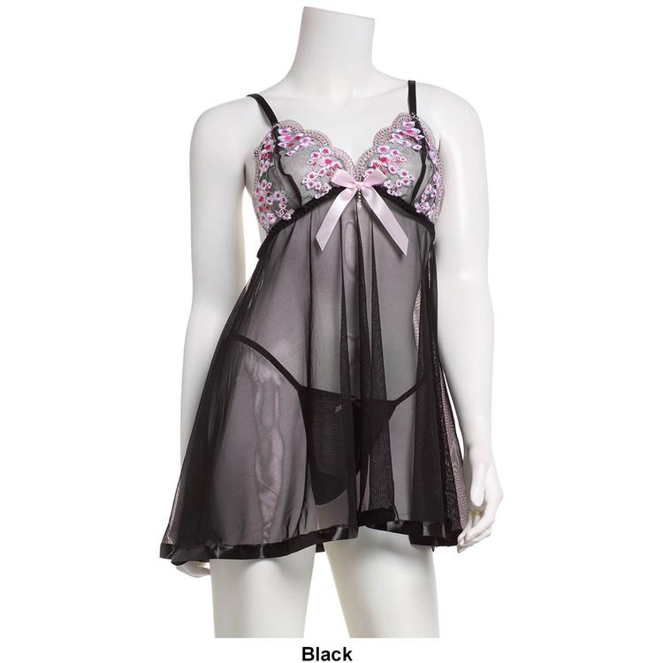 Womens Spree Intimates 2pc. Lace & Mesh Babydoll Set