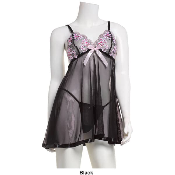 Womens Spree Intimates 2pc. Lace & Mesh Babydoll Set