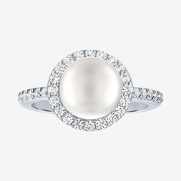 Gemstone Classics(tm) Lab Grown White Sapphire & Pearl Halo Ring