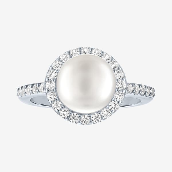 Gemstone Classics(tm) Lab Grown White Sapphire & Pearl Halo Ring
