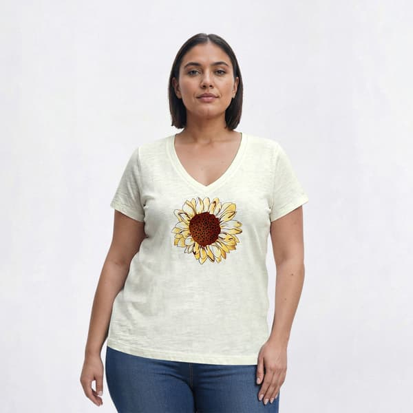 Womens Mountain Ridge Short Sleeve V-Neck Sunflower Tee - image 