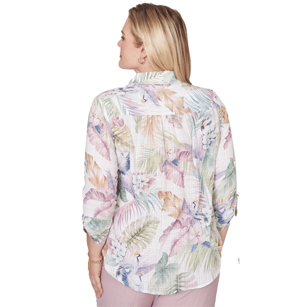 Womens Alfred Dunner Vintage Charm Tie Sleeve Tropical Blouse
