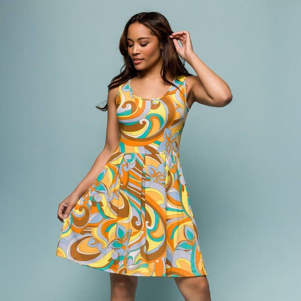 Womens 24/7 Comfort Apparel Yellow Paisley Fit & Flare Dress