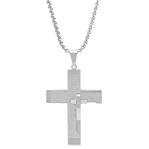 Mens Steeltime Padre Nuestro Cross Pendant Necklace - image 