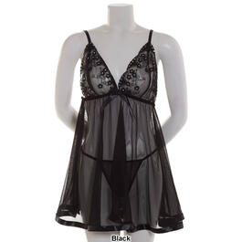Womens Spree Intimates Mesh Triangle Cup Sequin Babydoll Set