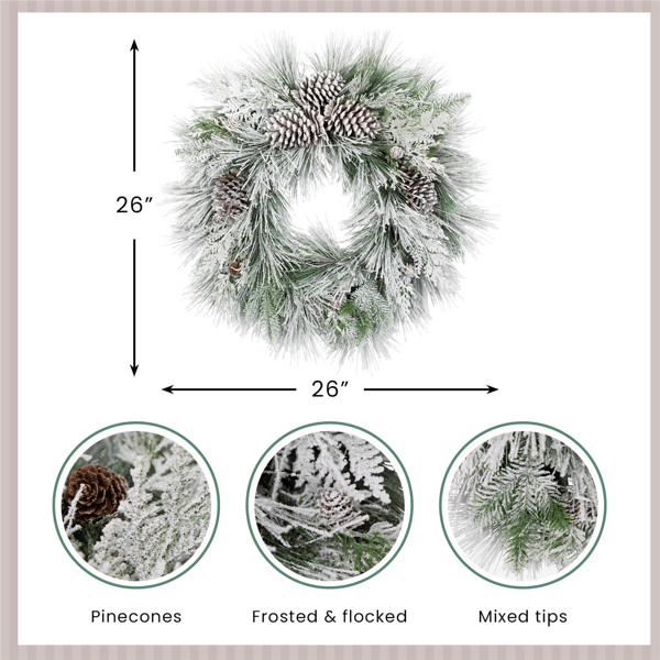 Northlight 26in. Snowy Needle Pine & Pinecone Christmas Wreath