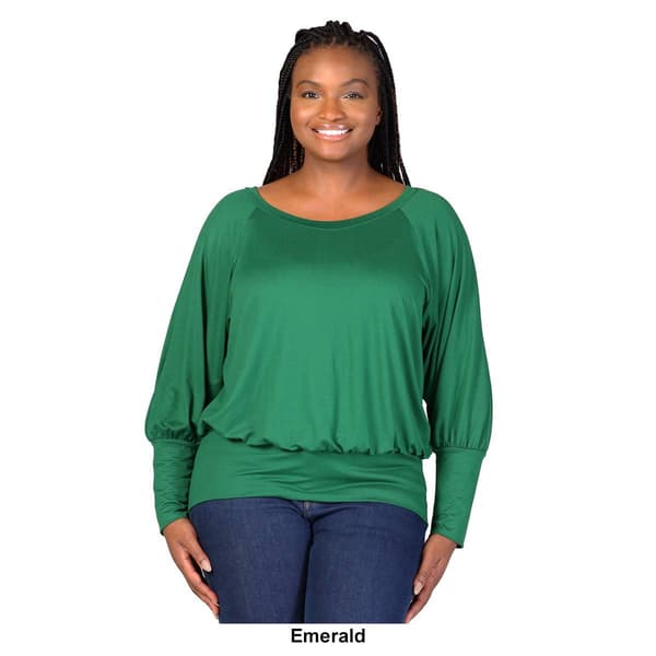 Plus Size 24/7 Comfort Apparel Solid Long Blouson Sleeve Top
