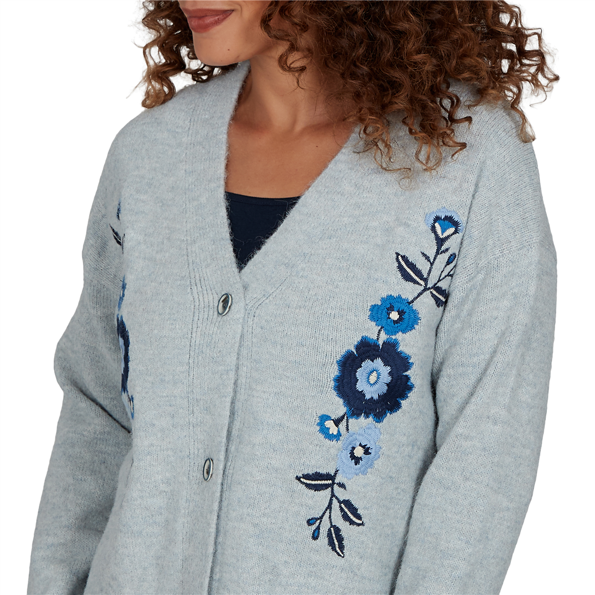 Womens Skye’s the Limit Icy Blue Sparkle Floral Cardigan