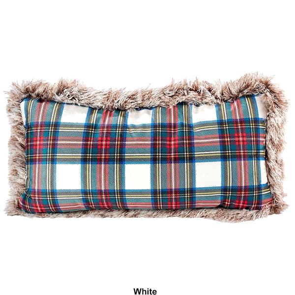 Plaid w/ Fur Trim Decorative Pillow - 20x10