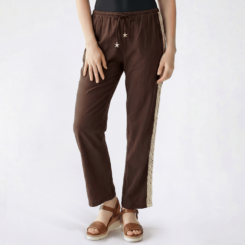 Juniors Derek Heart Low Rise Crochet Trim Drawcord Pants