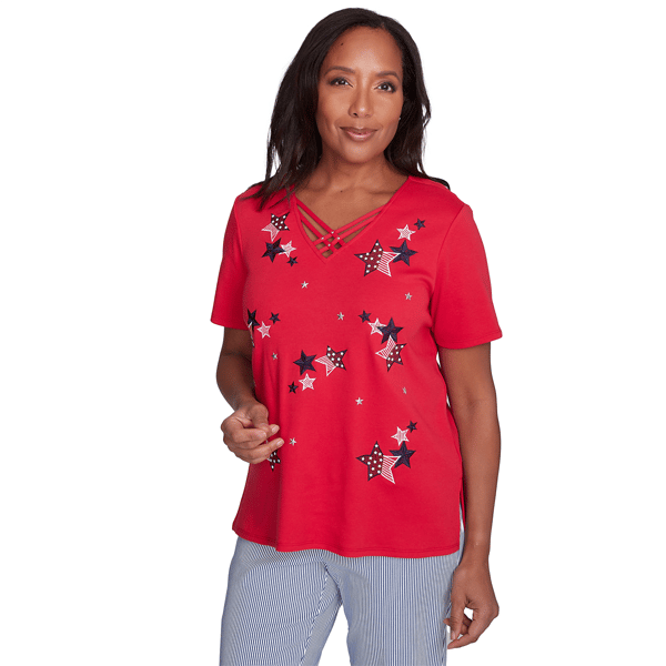Womens Alfred Dunner Land of the Free Stars Criss-Cross Tee