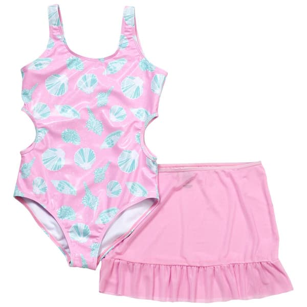 Girls (7-16) Kensie Girl Cutout Shell One Piece Swimsuit w/ Skirt - image 