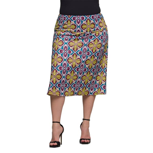 Plus Size 24/7 Comfort Apparel Bright Floral Knee Length Skirt - image 