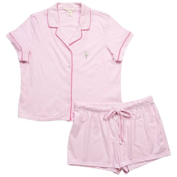 Womens Laura Ashley Stripe Boxer Pajama Set w/Daisy Embroidery - image 