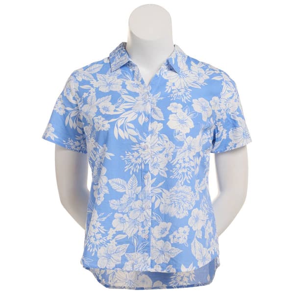 Erika Hayden Short Sleeve Tonal Floral Collar Casual Button Down - image 