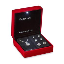 Danecraft Silver Plated Halo Pendant & 3pc. Earrings Set