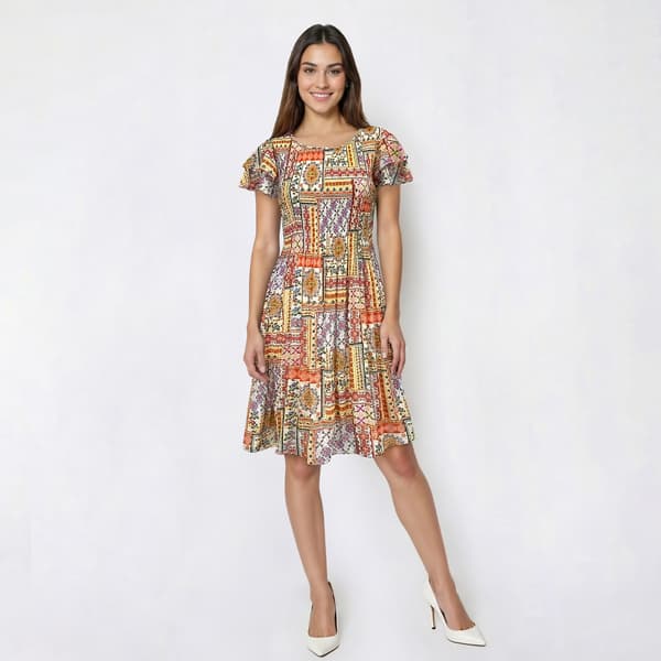 Womens Ninety Clothing Flutter Sleeve Patchwork Shift Dress - image 