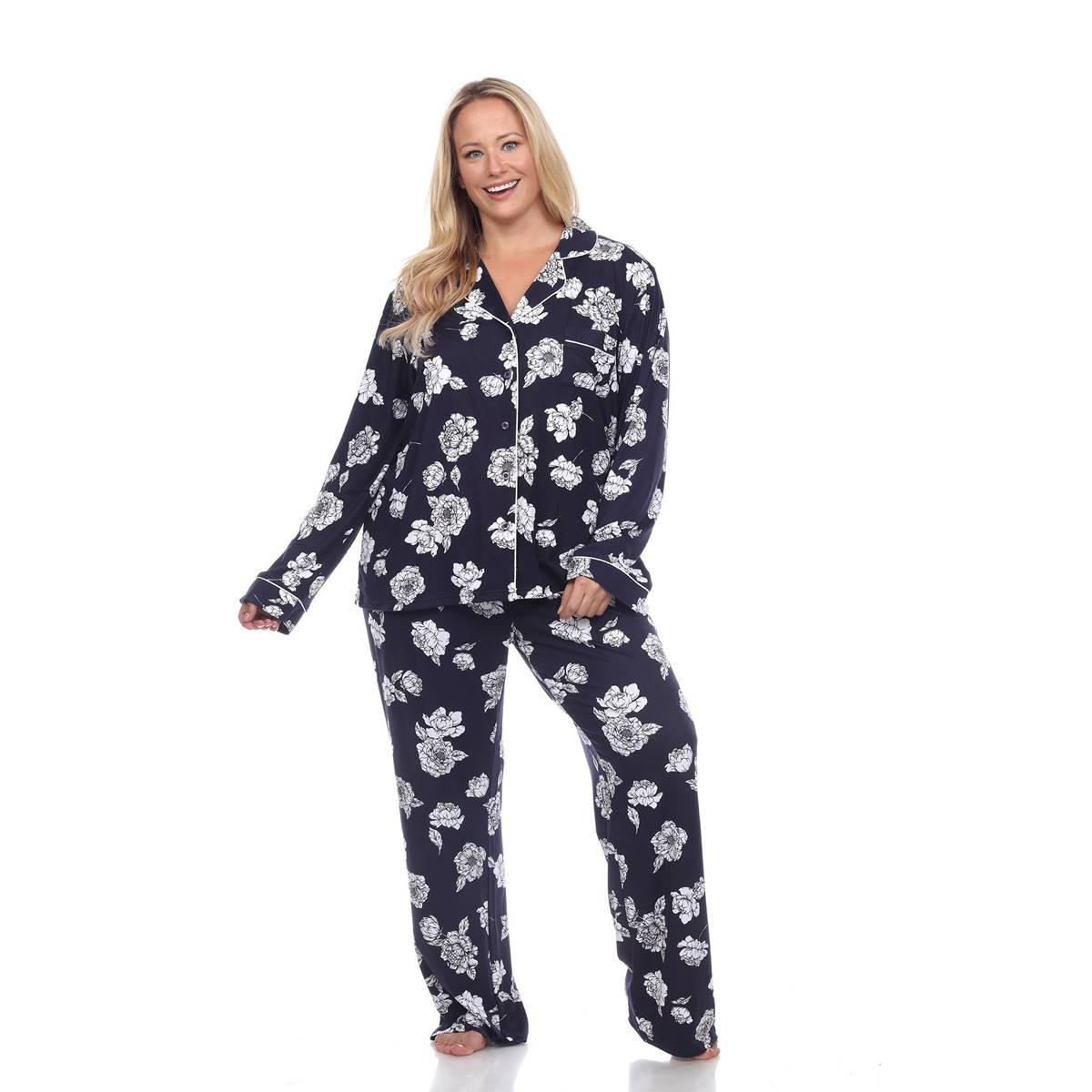 Plus Size White Mark 2pc. Long Sleeve Dotted Floral Pajama...