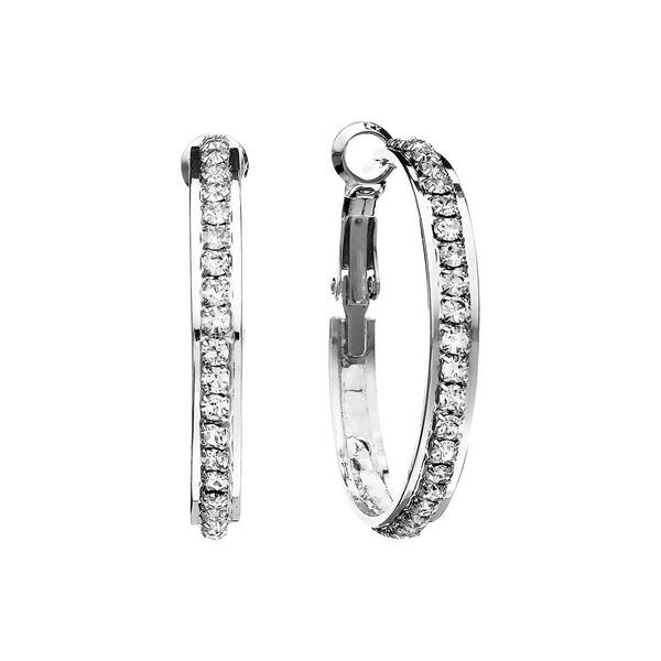 Crystal Colors 30mm Silver-Plated Inset Hoop Clear Earrings - image 