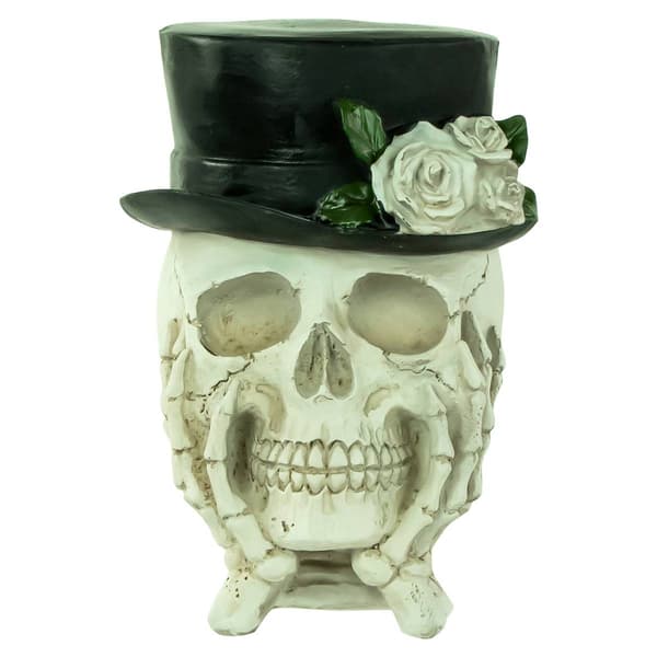 Northlight Seasonal 9in. Skull With Top Hat And Roses Decor