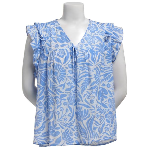 Womens Zac & Rachel Double Flutter Cap Sleeve Floral Blouse - image 