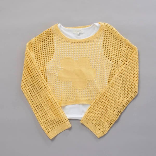 Girls (7-16) No Comment Long Sleeve Floral Mesh 2Fer Top - image 