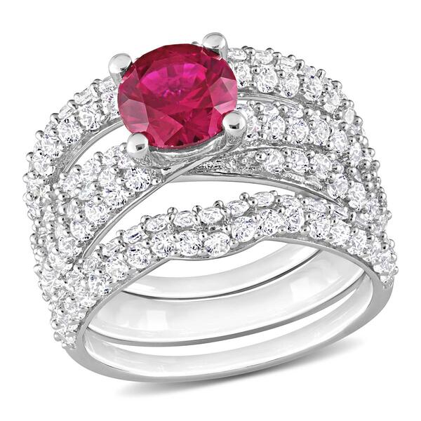 Gemstone Classics&#40;tm&#41; Lab Created Ruby & White Sapphire Bridal Set - image 