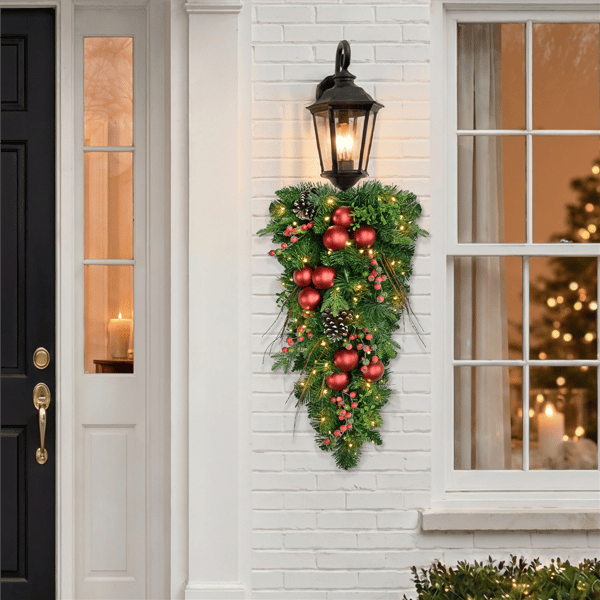 Puleo International LED Ornaments & Berries Adorned Teardrop Swag