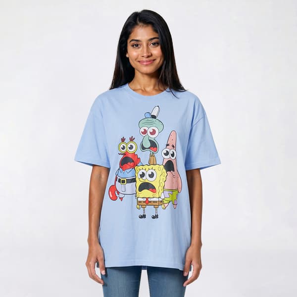 Juniors C-Life SpongeBob Crew Faces Boyfriend Tee - image 