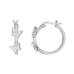 Sterling Silver Pave Crystal Butterfly Hoop Earrings