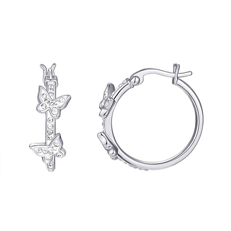Sterling Silver Pave Crystal Butterfly Hoop Earrings