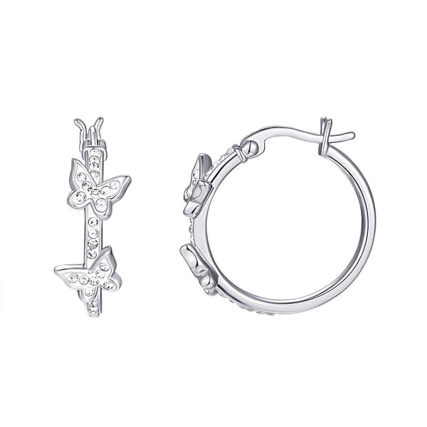 Sterling Silver Pave Crystal Butterfly Hoop Earrings - image 
