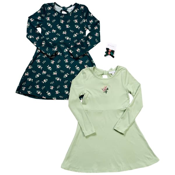 Girls (4-6x) BTween 2pk. Long Sleeve Floral Fit & Bow Back Dress - image 