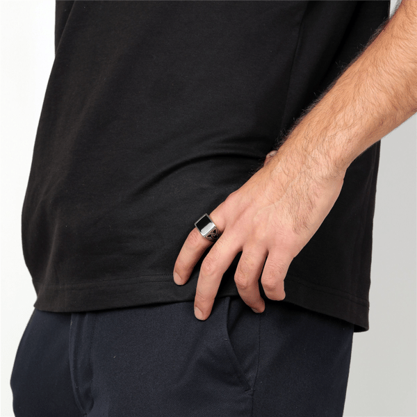 Mens Lynx Stainless Steel Black Resin Statement Ring