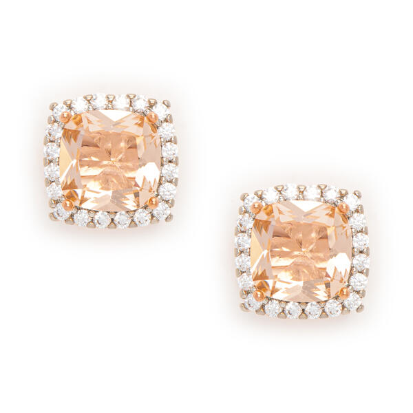 Simulated Morganite Cushion Shape Stud Earrings - image 