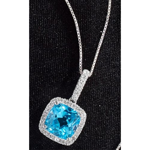 Gemstone Classics&#40;tm&#41; Sterling Silver Topaz & Sapphire Halo Necklace - image 