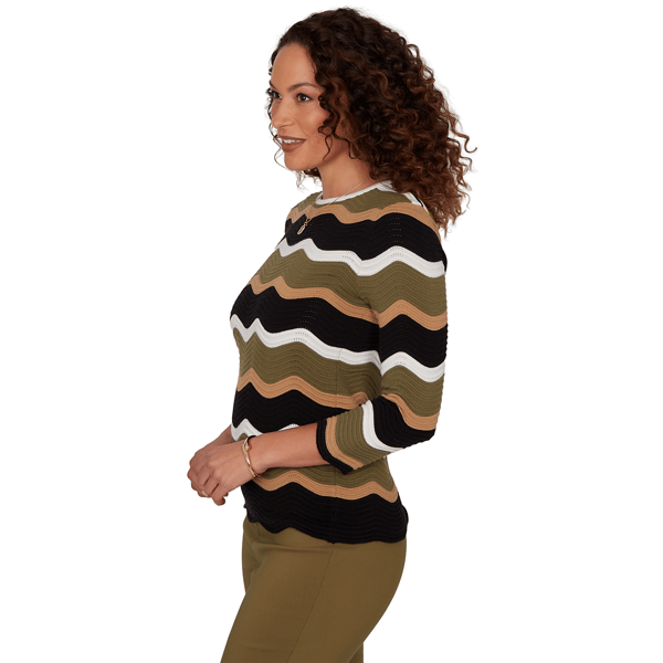 Womens Emaline La Vita Costiera 3/4 Sleeve Wavy Stripe Sweater