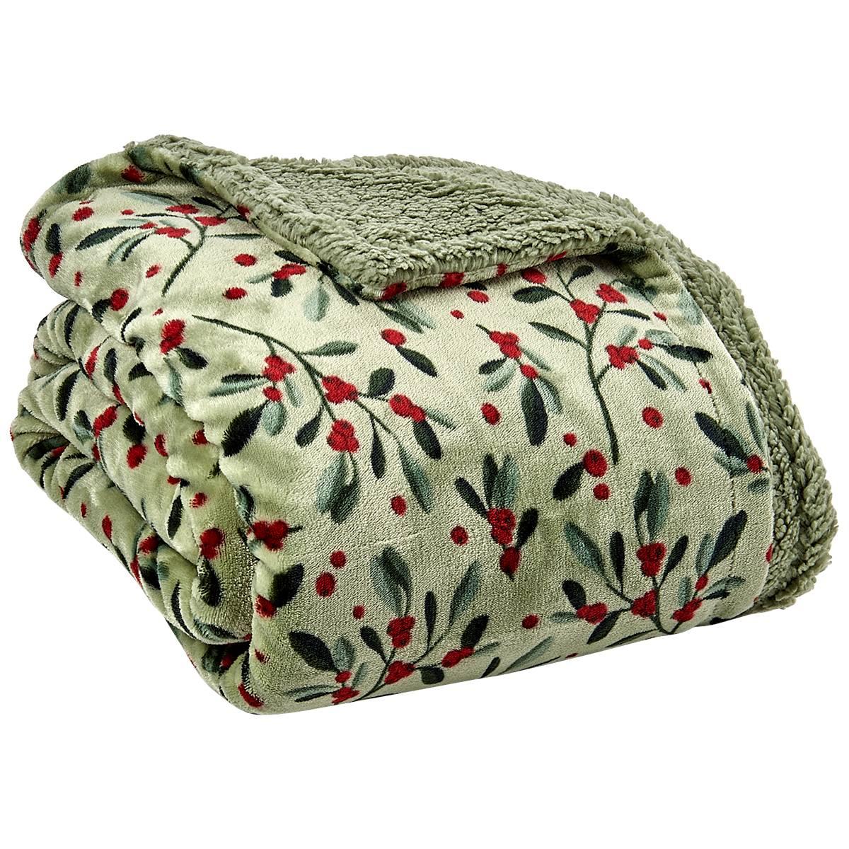 Mountain Ridge(R) Reversible Mistletoe Sherpa Throw