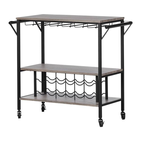 South Shore Munich Weathered Oak Bar Cart w/Wine Rack - image 