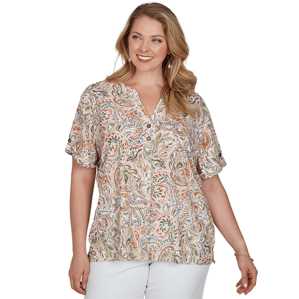 Plus Size Hearts of Palm Tropical Twist Paisley Blouse - image 