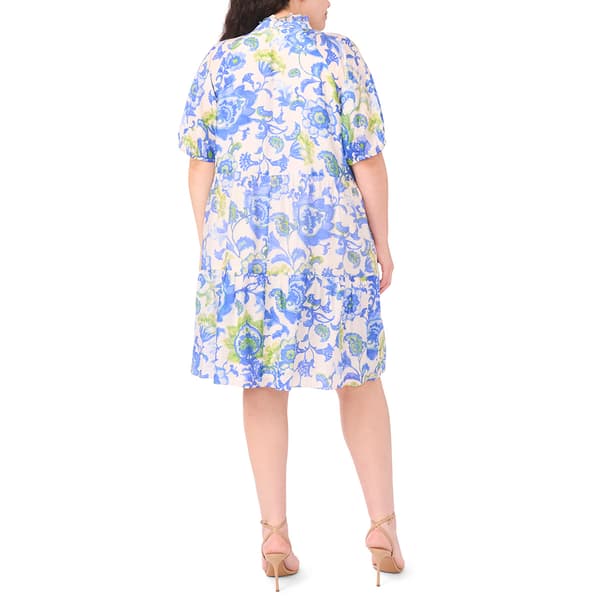 Plus Size MSK Puff Elbow Sleeve Floral Shift Dress