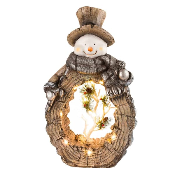 Alpine LED Snowman Statue with Carved Wood Look