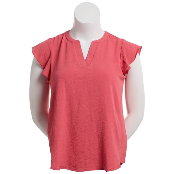 Womens Adrianna Papell Solid Short Flutter Sleeve Airflow Blouse - image 