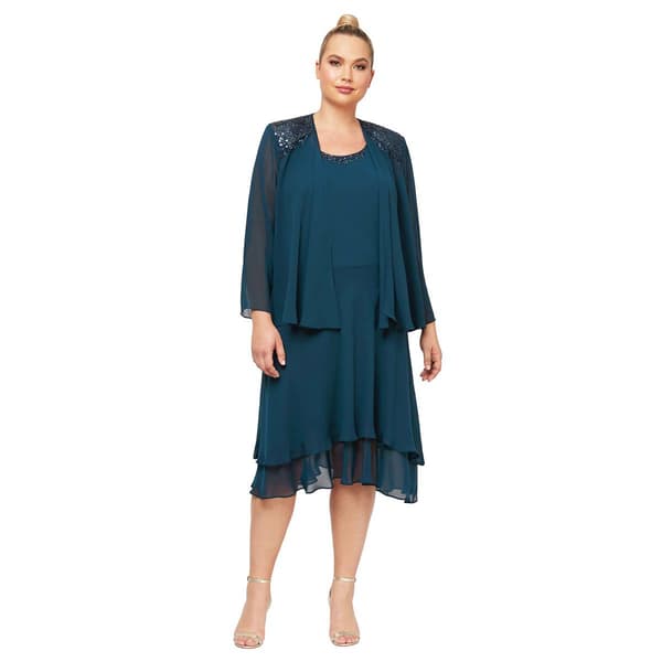 Plus Size SLNY Chiffon Sequin Shoulder Jacket Dress
