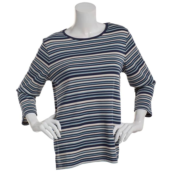 Plus Size Hasting & Smith 3/4 Sleeve Stripe Open Crew Neck Top
