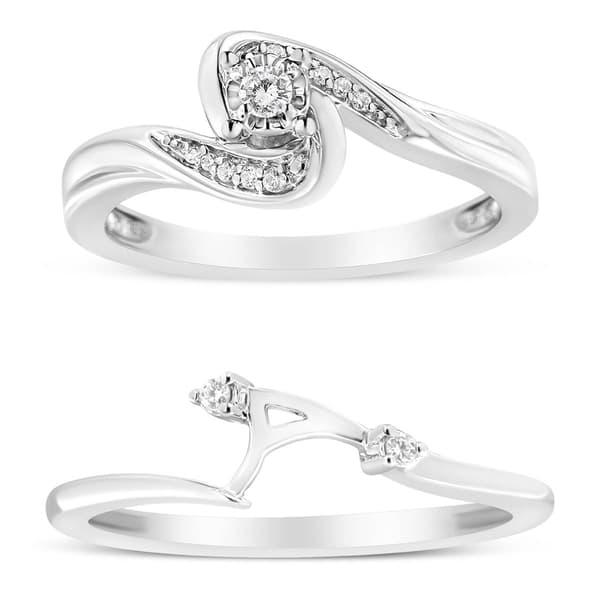 Haus of Brilliance Sterling Silver 1/10ctw. Diamond Bridal Set