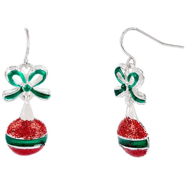 CZ Bow & Ball Ornament Drop Earrings - image 