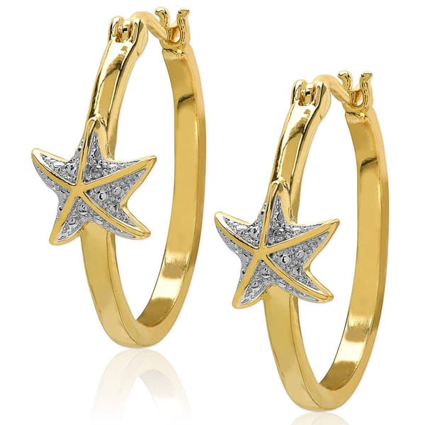 Accents by Gianni Argento Diamond Starfish Hoop Earrings - image 
