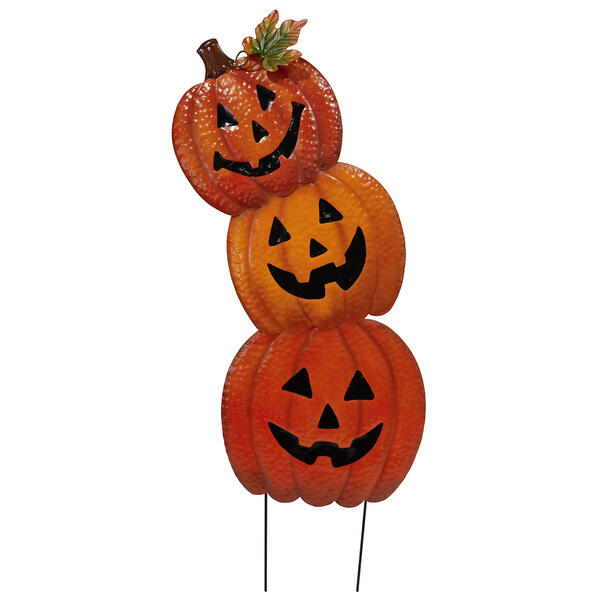 Metal Stack of Three Jack O'' Lanterns Yard Stake - image 